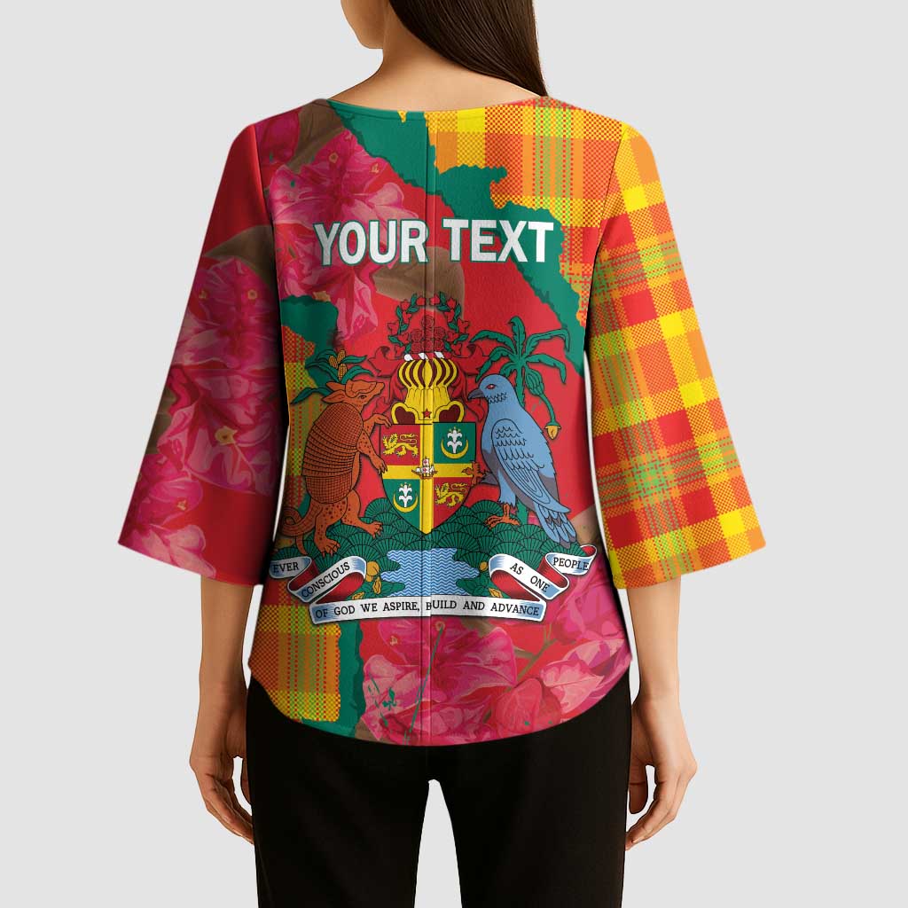 Grenada Independence Day Personalized Kimono Sleeve Blouse Tropical Dove Bougainvillea Madras Pattern