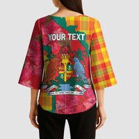 Grenada Independence Day Personalized Kimono Sleeve Blouse Tropical Dove Bougainvillea Madras Pattern