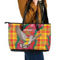 Grenada Independence Day Leather Tote Bag Tropical Dove Bougainvillea Madras Pattern
