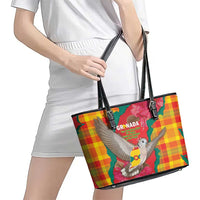 Grenada Independence Day Leather Tote Bag Tropical Dove Bougainvillea Madras Pattern