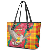 Grenada Independence Day Leather Tote Bag Tropical Dove Bougainvillea Madras Pattern