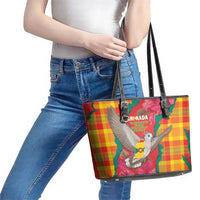 Grenada Independence Day Leather Tote Bag Tropical Dove Bougainvillea Madras Pattern