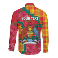 Grenada Independence Day Personalized Long Sleeve Button Shirt Tropical Dove Bougainvillea Madras Pattern