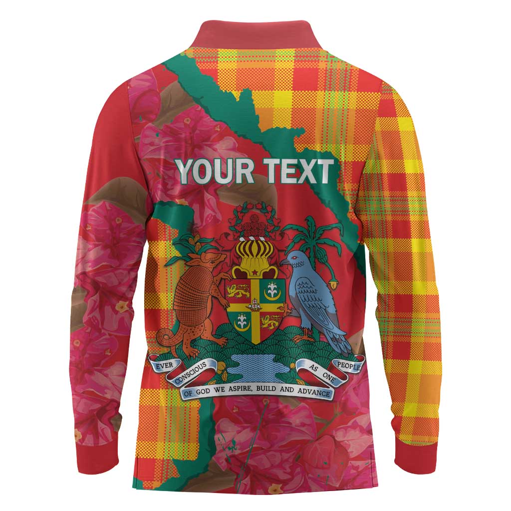 Grenada Independence Day Personalized Long Sleeve Polo Shirt Tropical Dove Bougainvillea Madras Pattern
