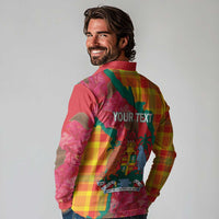 Grenada Independence Day Personalized Long Sleeve Polo Shirt Tropical Dove Bougainvillea Madras Pattern