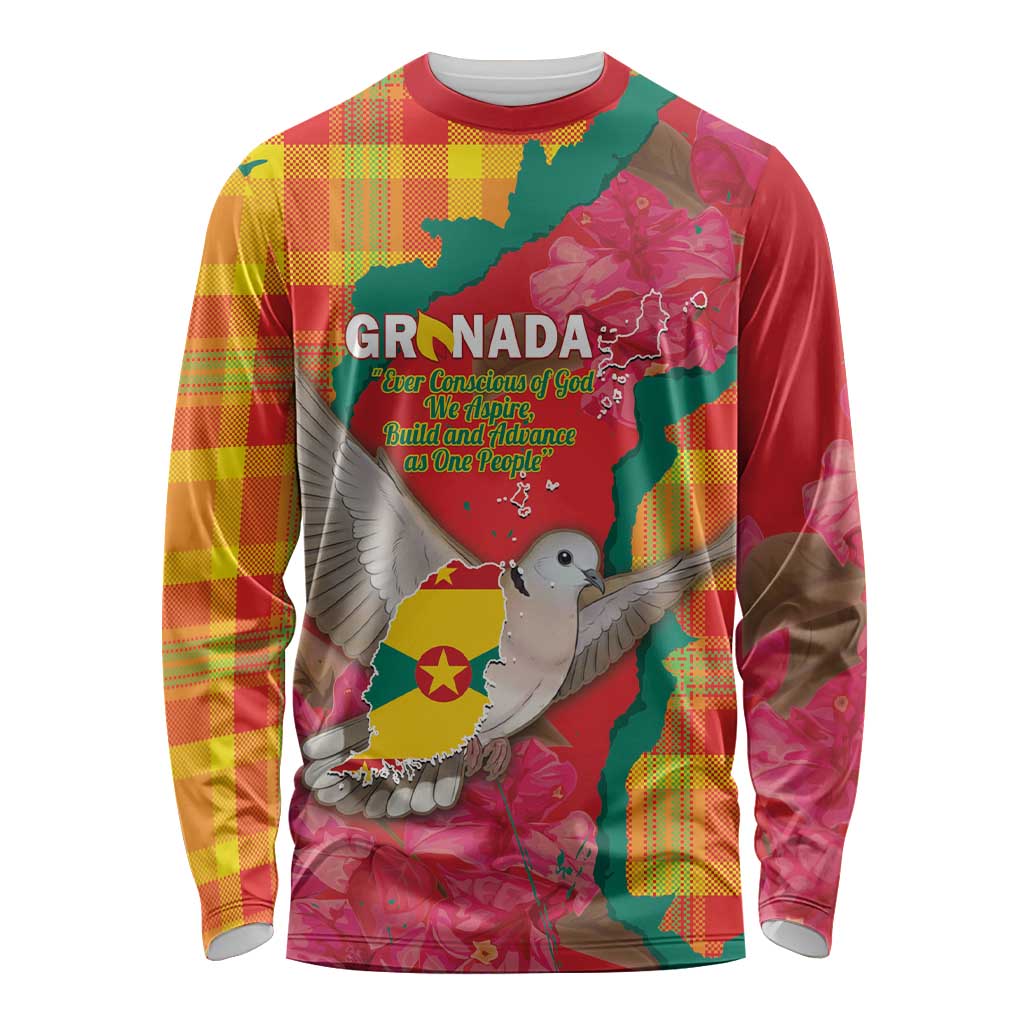 Grenada Independence Day Personalized Long Sleeve Shirt Tropical Dove Bougainvillea Madras Pattern
