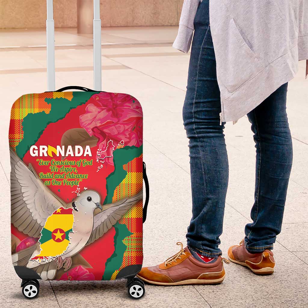 Grenada Independence Day Luggage Cover Tropical Dove Bougainvillea Madras Pattern