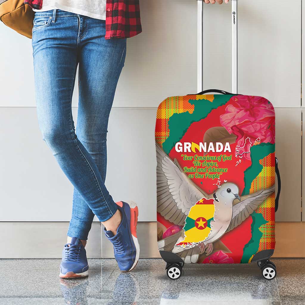 Grenada Independence Day Luggage Cover Tropical Dove Bougainvillea Madras Pattern