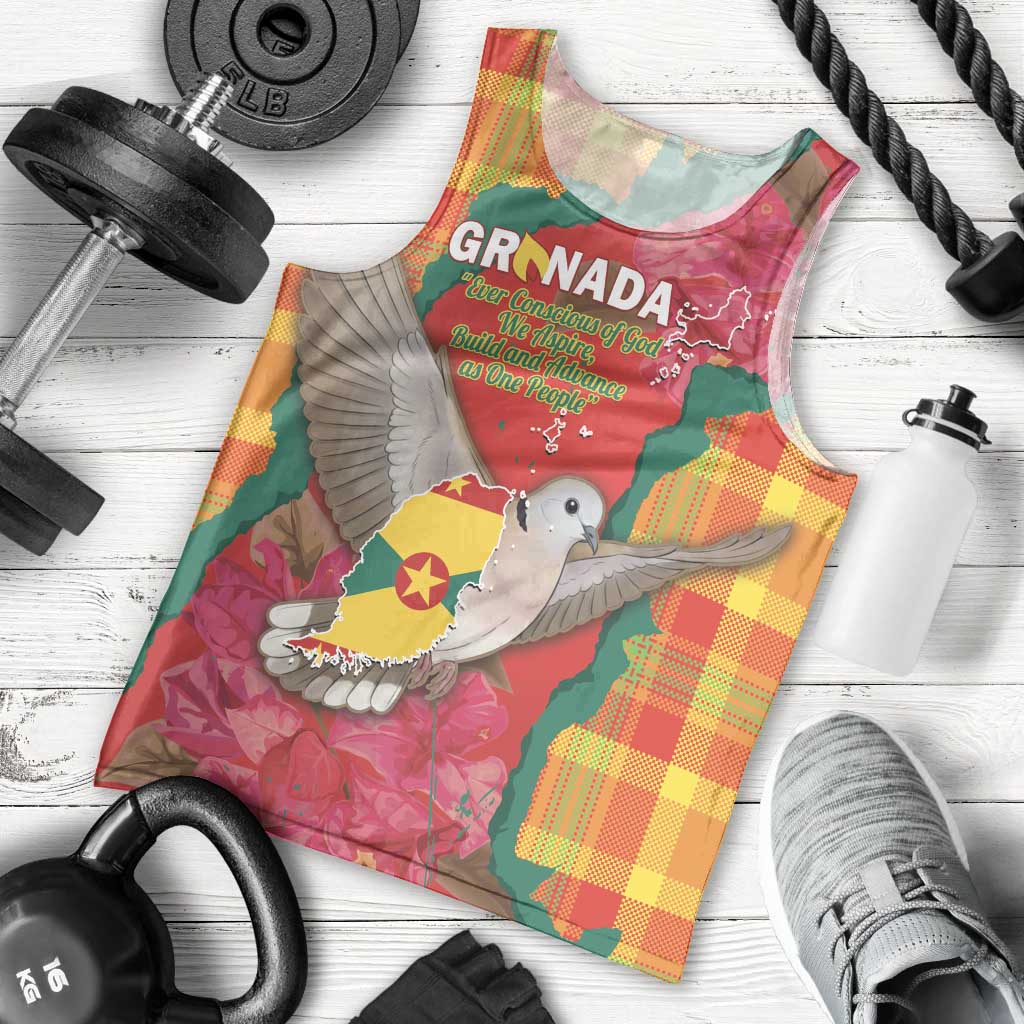 Grenada Independence Day Personalized Men Tank Top Tropical Dove Bougainvillea Madras Pattern
