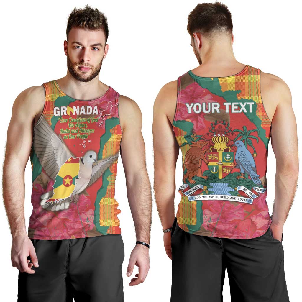 Grenada Independence Day Personalized Men Tank Top Tropical Dove Bougainvillea Madras Pattern