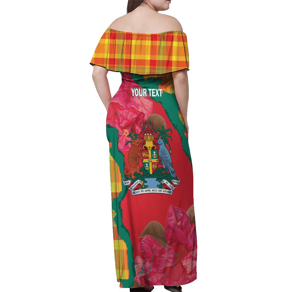 Grenada Independence Day Personalized Off Shoulder Maxi Dress Tropical Dove Bougainvillea Madras Pattern