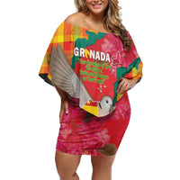 Grenada Independence Day Personalized Off Shoulder Short Dress Tropical Dove Bougainvillea Madras Pattern