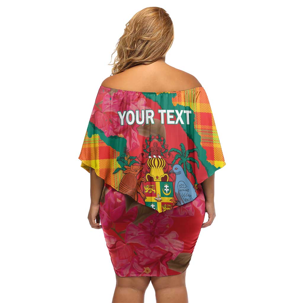Grenada Independence Day Personalized Off Shoulder Short Dress Tropical Dove Bougainvillea Madras Pattern