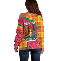 Grenada Independence Day Personalized Off Shoulder Sweater Tropical Dove Bougainvillea Madras Pattern