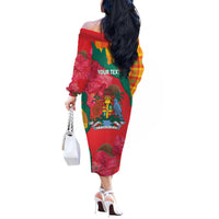 Grenada Independence Day Personalized Off The Shoulder Long Sleeve Dress Tropical Dove Bougainvillea Madras Pattern