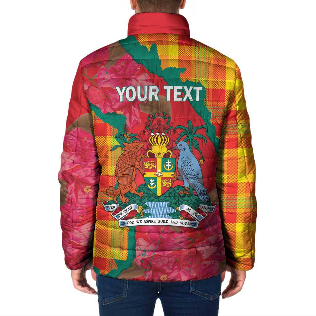 Grenada Independence Day Personalized Padded Jacket Tropical Dove Bougainvillea Madras Pattern