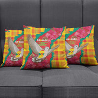 Grenada Independence Day Pillow Cover Tropical Dove Bougainvillea Madras Pattern