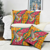 Grenada Independence Day Pillow Cover Tropical Dove Bougainvillea Madras Pattern