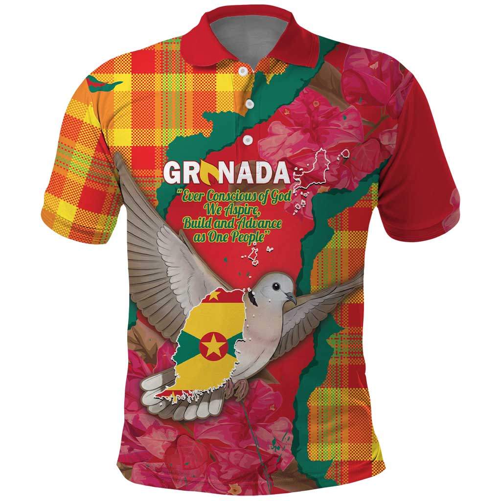 Grenada Independence Day Personalized Polo Shirt Tropical Dove Bougainvillea Madras Pattern