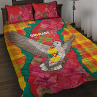 Grenada Independence Day Quilt Bed Set Tropical Dove Bougainvillea Madras Pattern