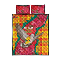 Grenada Independence Day Quilt Bed Set Tropical Dove Bougainvillea Madras Pattern