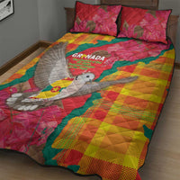Grenada Independence Day Quilt Bed Set Tropical Dove Bougainvillea Madras Pattern