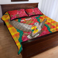 Grenada Independence Day Quilt Bed Set Tropical Dove Bougainvillea Madras Pattern