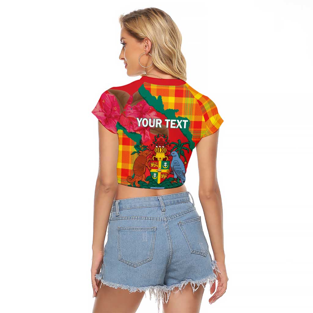 Grenada Independence Day Personalized Raglan Cropped T Shirt Tropical Dove Bougainvillea Madras Pattern