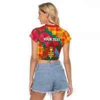 Grenada Independence Day Personalized Raglan Cropped T Shirt Tropical Dove Bougainvillea Madras Pattern