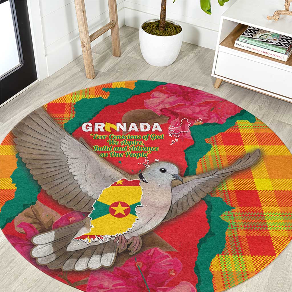 Grenada Independence Day Round Carpet Tropical Dove Bougainvillea Madras Pattern