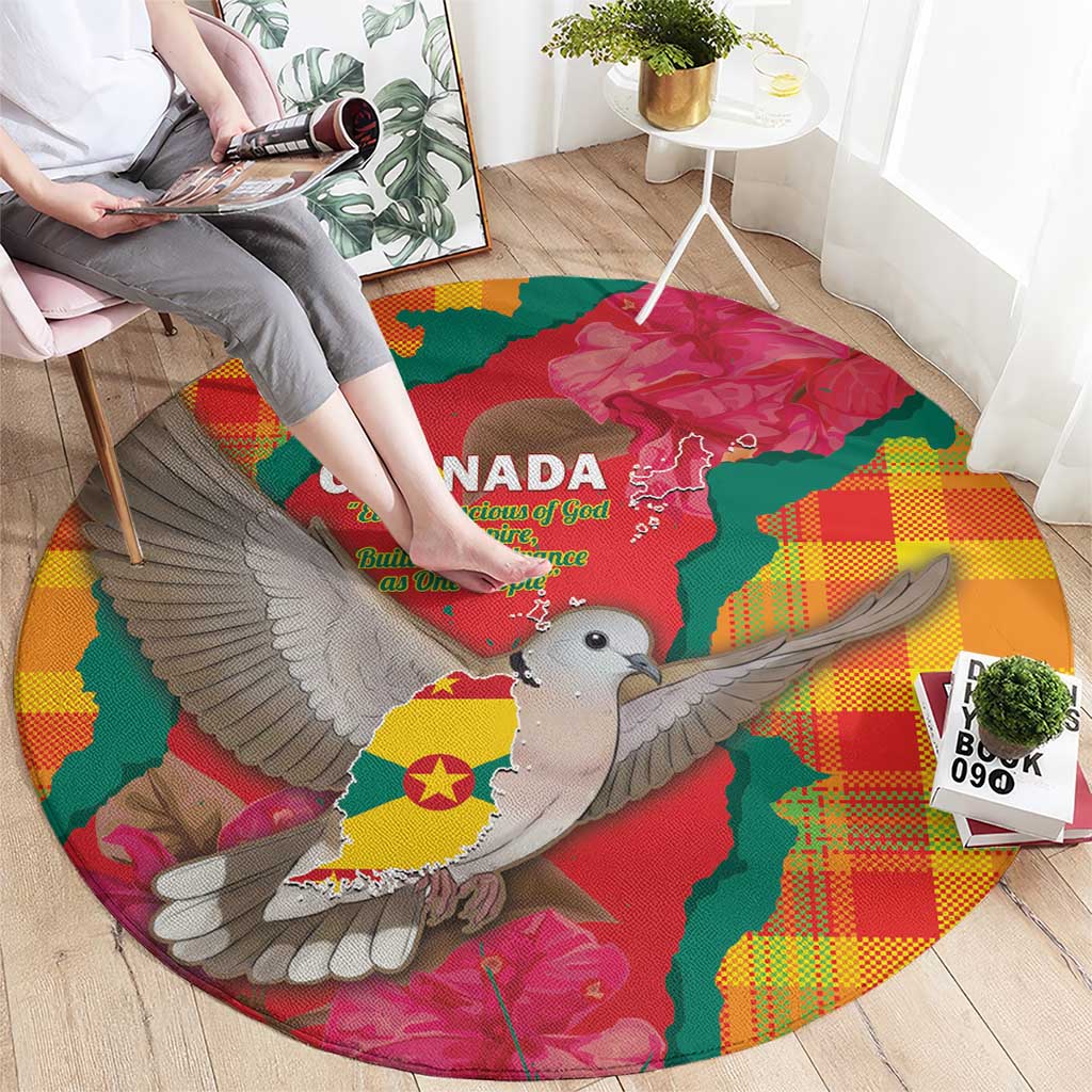 Grenada Independence Day Round Carpet Tropical Dove Bougainvillea Madras Pattern