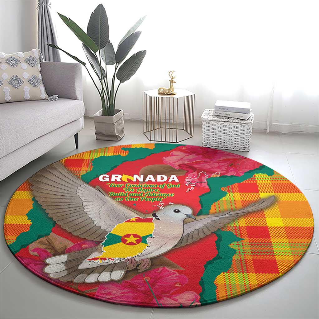 Grenada Independence Day Round Carpet Tropical Dove Bougainvillea Madras Pattern