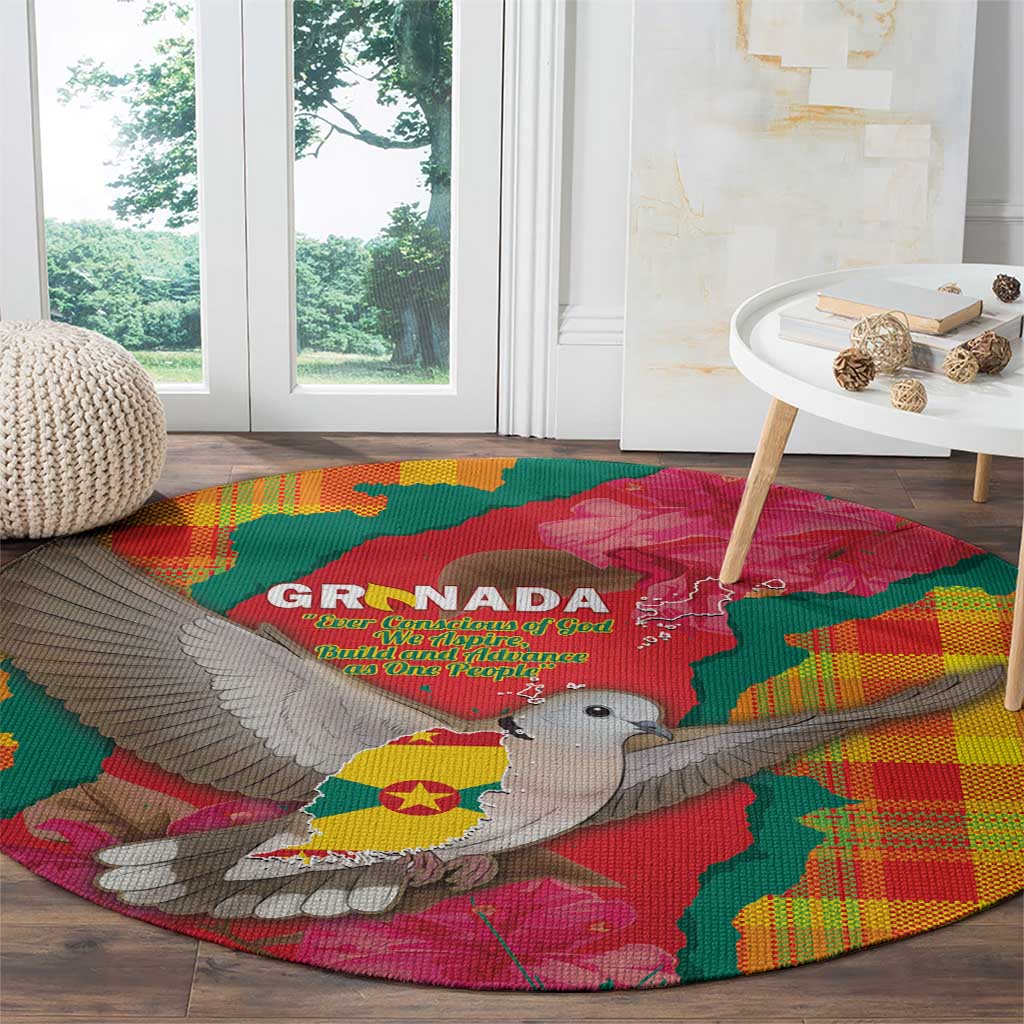 Grenada Independence Day Round Carpet Tropical Dove Bougainvillea Madras Pattern