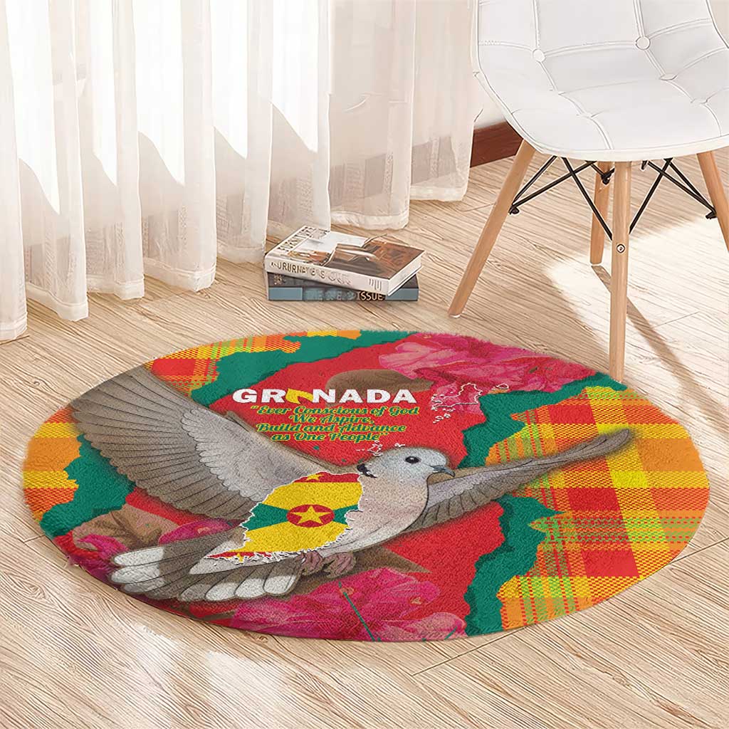 Grenada Independence Day Round Carpet Tropical Dove Bougainvillea Madras Pattern
