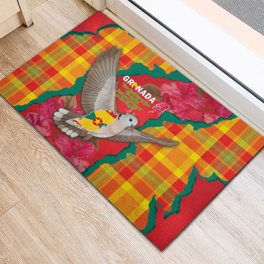 Grenada Independence Day Rubber Doormat Tropical Dove Bougainvillea Madras Pattern