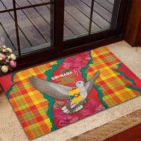 Grenada Independence Day Rubber Doormat Tropical Dove Bougainvillea Madras Pattern