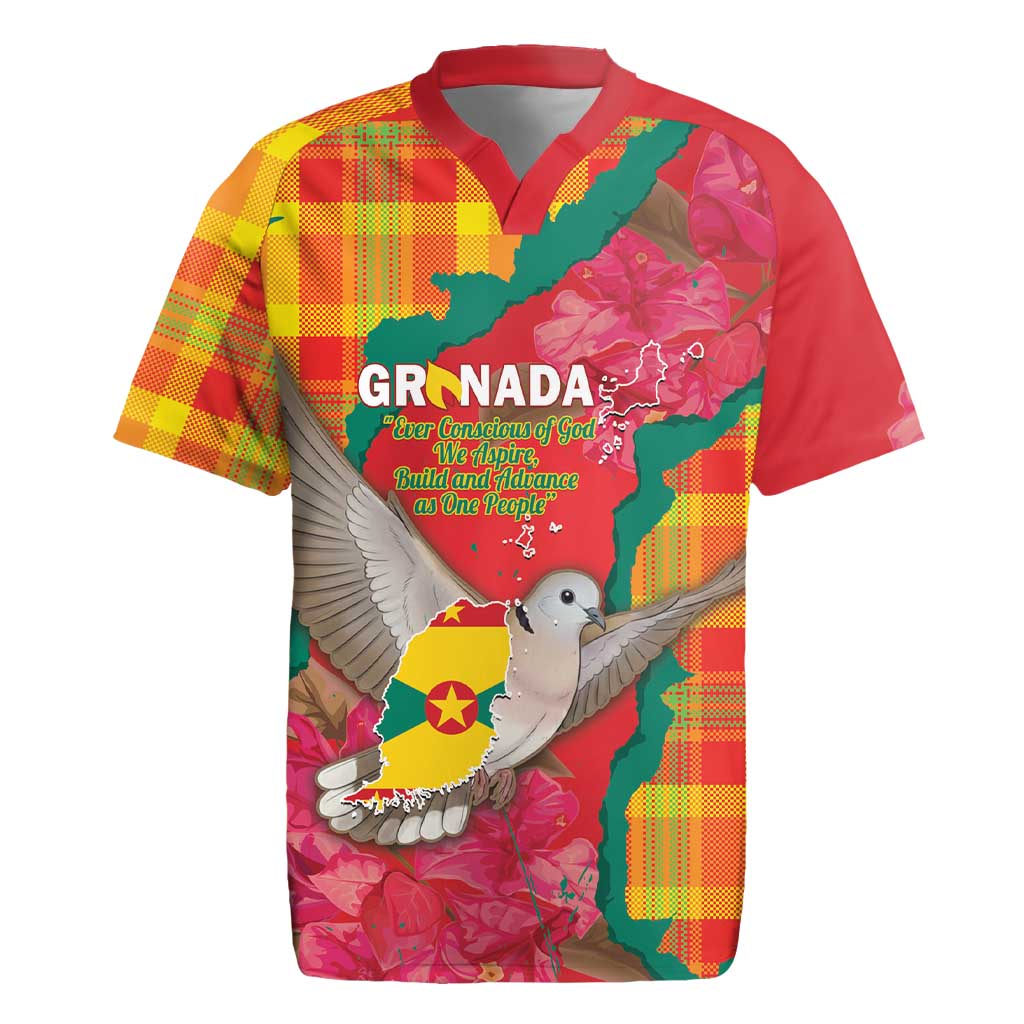 Grenada Independence Day Personalized Rugby Jersey Tropical Dove Bougainvillea Madras Pattern
