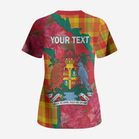 Grenada Independence Day Personalized Scrub Top Tropical Dove Bougainvillea Madras Pattern