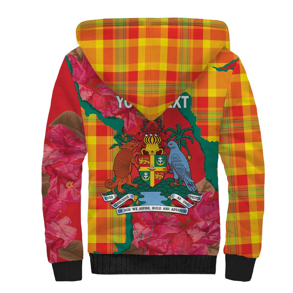 Grenada Independence Day Personalized Sherpa Hoodie Tropical Dove Bougainvillea Madras Pattern