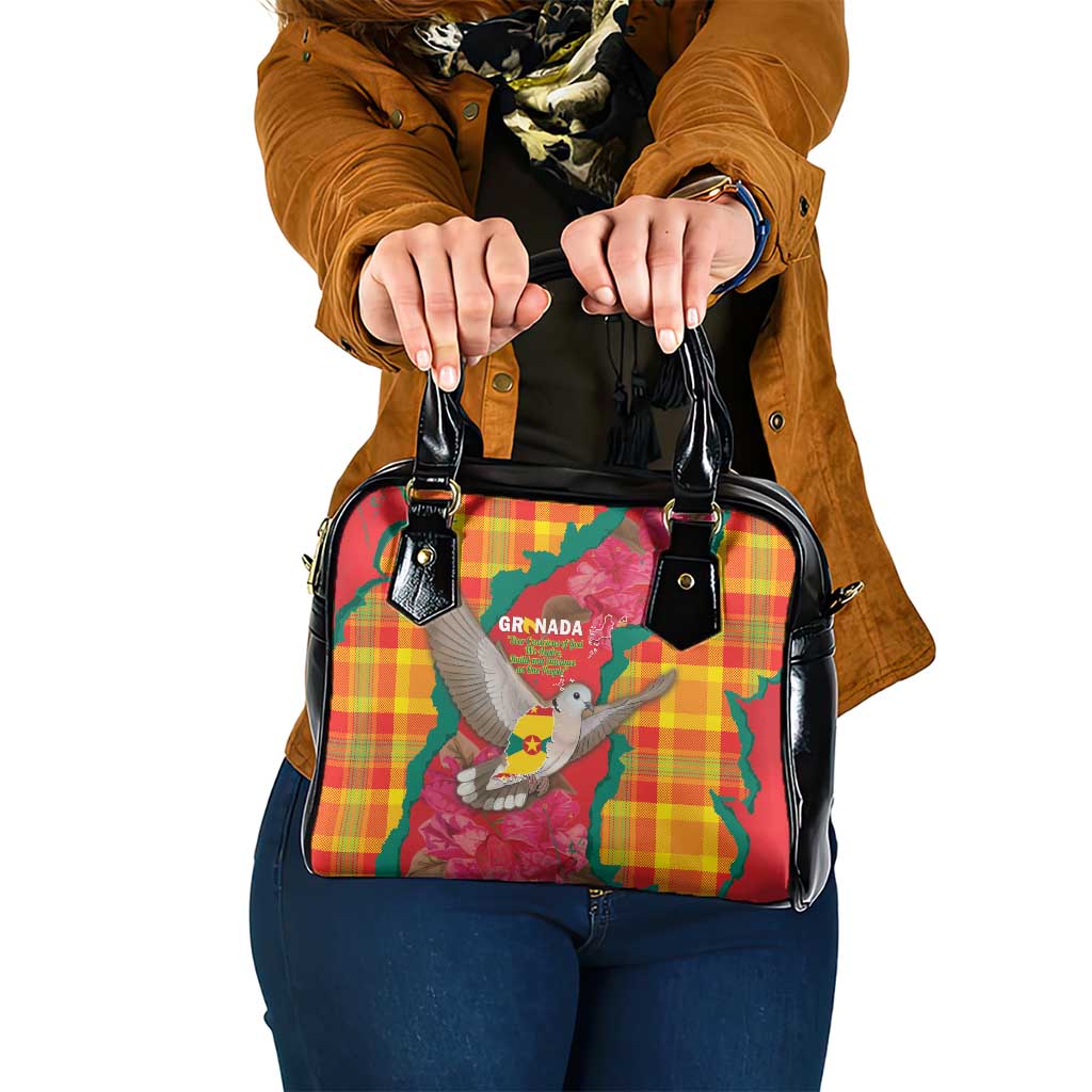 Grenada Independence Day Shoulder Handbag Tropical Dove Bougainvillea Madras Pattern