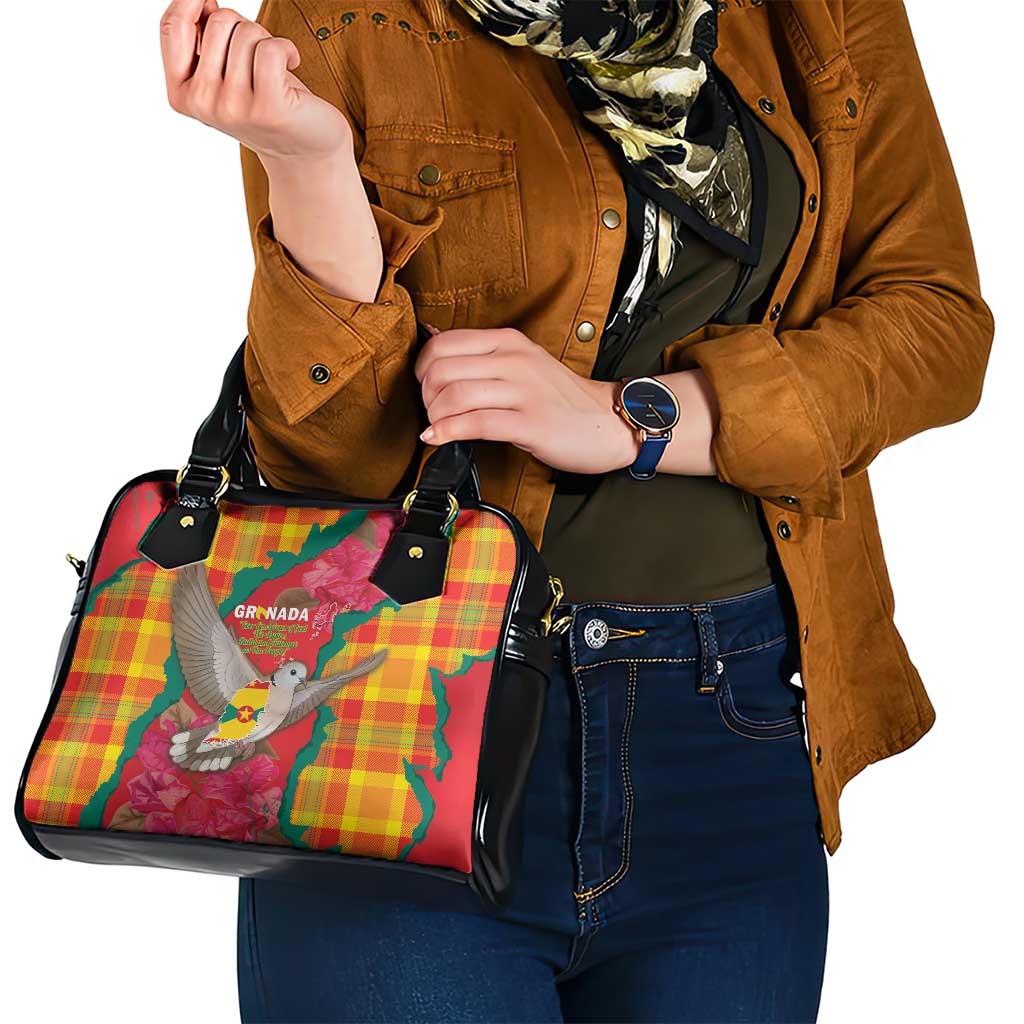 Grenada Independence Day Shoulder Handbag Tropical Dove Bougainvillea Madras Pattern