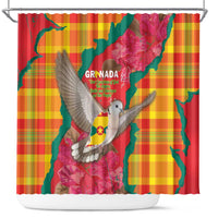 Grenada Independence Day Shower Curtain Tropical Dove Bougainvillea Madras Pattern