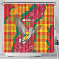 Grenada Independence Day Shower Curtain Tropical Dove Bougainvillea Madras Pattern