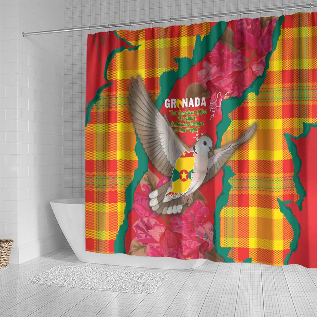 Grenada Independence Day Shower Curtain Tropical Dove Bougainvillea Madras Pattern