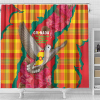 Grenada Independence Day Shower Curtain Tropical Dove Bougainvillea Madras Pattern