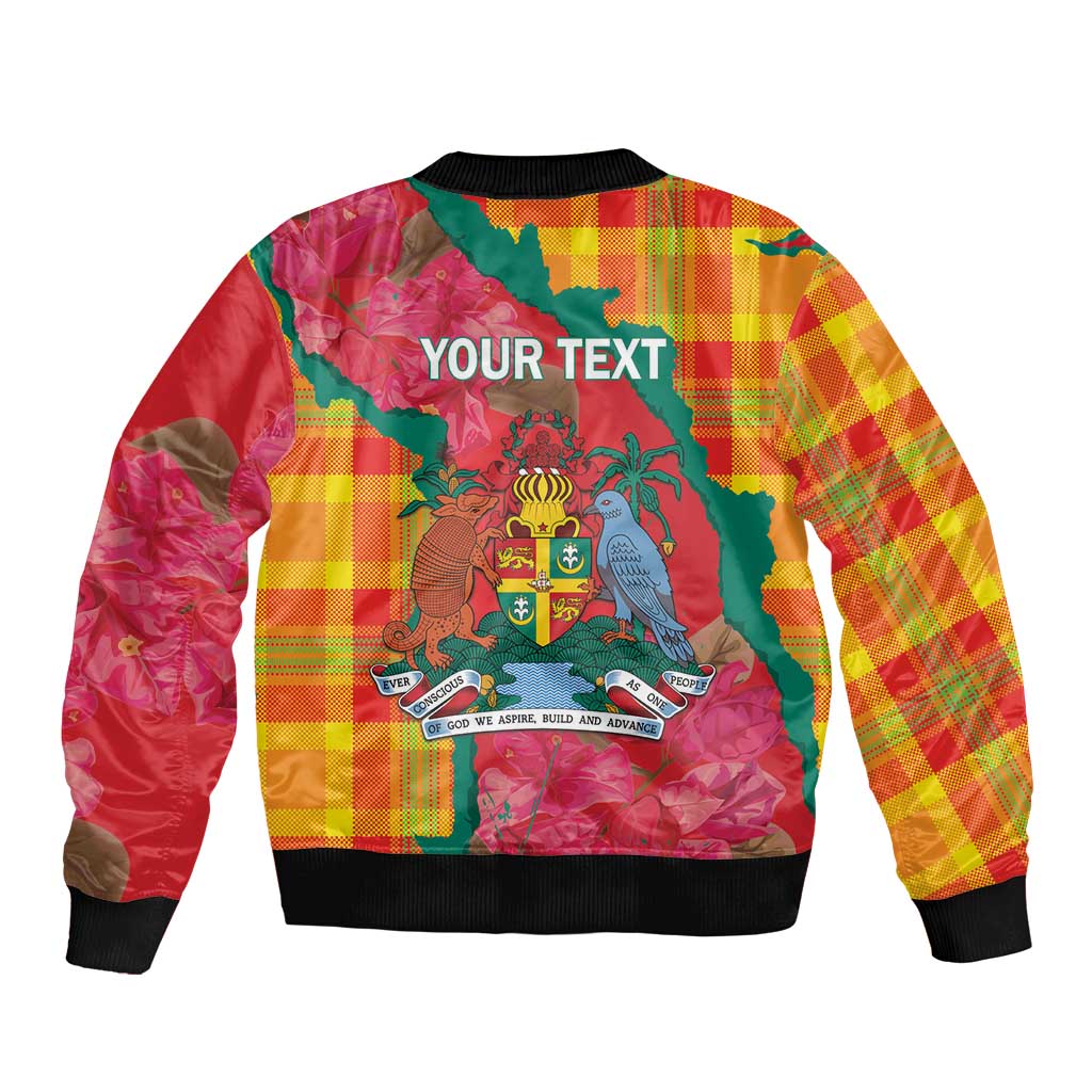 Grenada Independence Day Personalized Sleeve Zip Bomber Jacket Tropical Dove Bougainvillea Madras Pattern