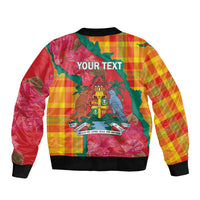 Grenada Independence Day Personalized Sleeve Zip Bomber Jacket Tropical Dove Bougainvillea Madras Pattern
