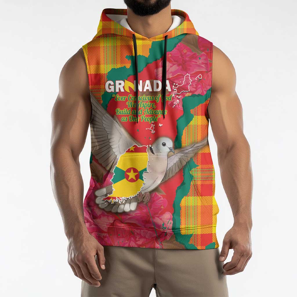 Grenada Independence Day Personalized Sleeveless Hoodie Tropical Dove Bougainvillea Madras Pattern