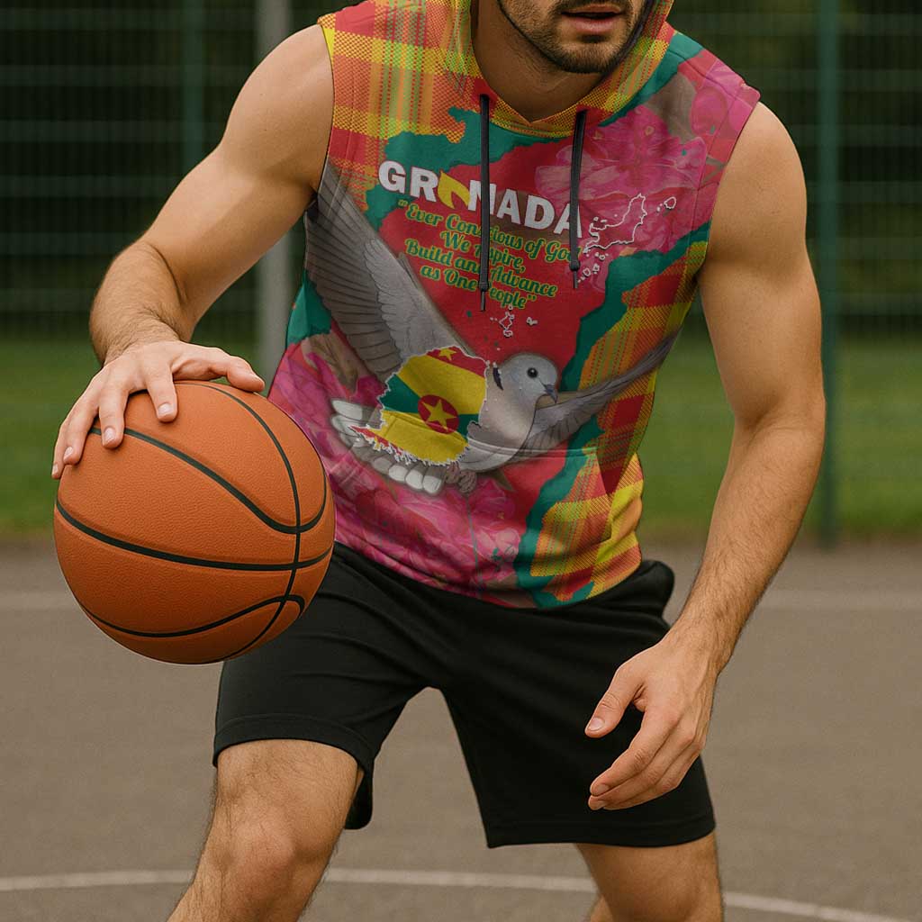 Grenada Independence Day Personalized Sleeveless Hoodie Tropical Dove Bougainvillea Madras Pattern