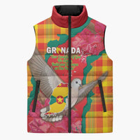 Grenada Independence Day Personalized Sleeveless Puffer Jacket Tropical Dove Bougainvillea Madras Pattern